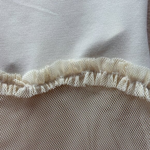 Sibilla Rei Beige Mesh Ruffle Top Women’s L Italy Made Sheer Romantic Blouse - Picture 3 of 8